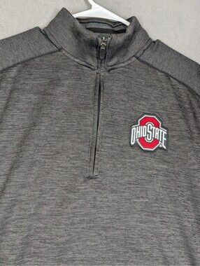 Scarlet Gray Mens L Gray Ohio State Buckeyes Quarter Zip Fleece Pullover NCAA